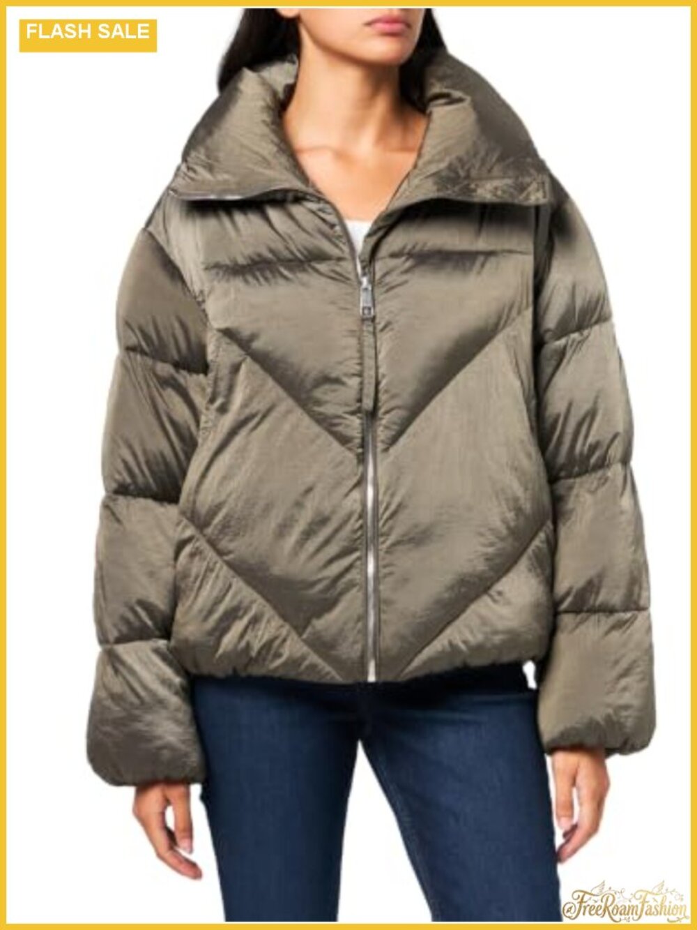 High Neck Puffer Jacket Long Sleeve Zip Cold Weather Winter Coat